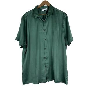 ASOS Button Down Shirt Mens 2X Solid Green Satin Relaxed Fit Y2K Minimalist